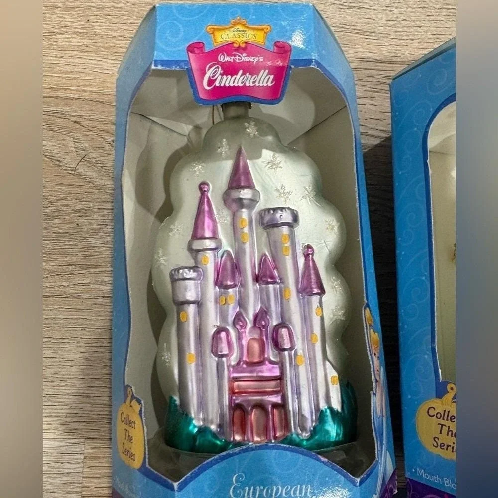 Disney Cinderella European Glass Ornament‎ Set Santa's Best 2000 NIB